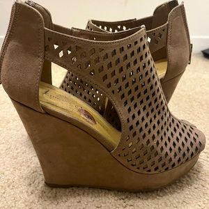 Beige Wedge Open Toe Bootie
